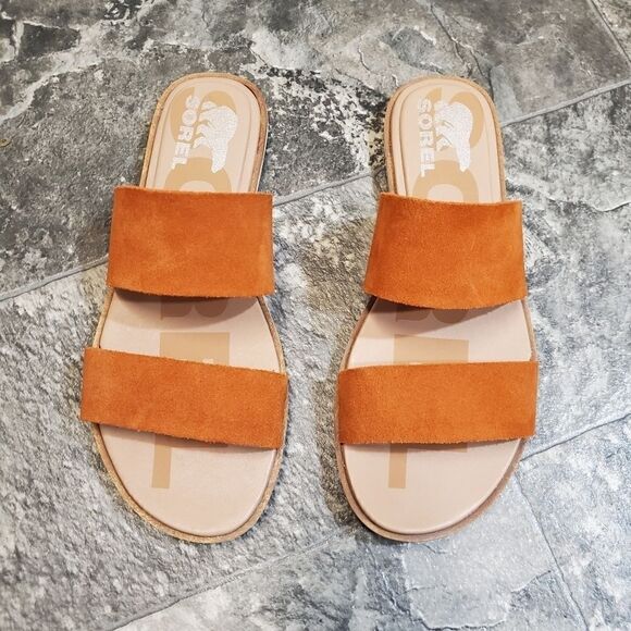 Sorel Ella II Desert Sun/Chalk Burnt Orange Two Strap Slide Slip-on Sandals 7 - Picture 3 of 8